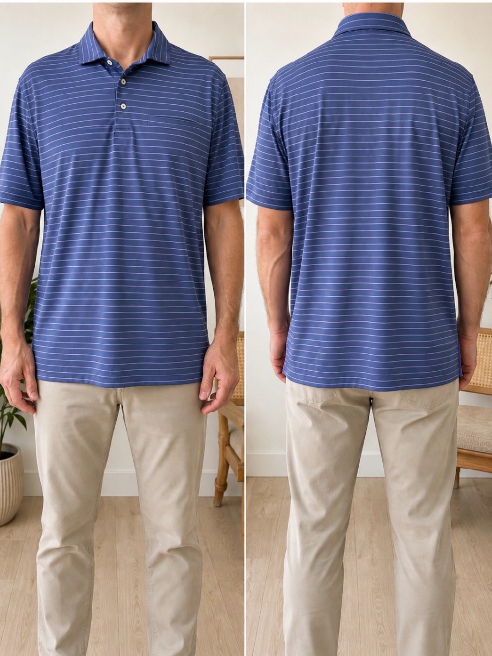 RLX Ralph Lauren Men’s Performance Golf Polo L Blue Purple Striped Stretch